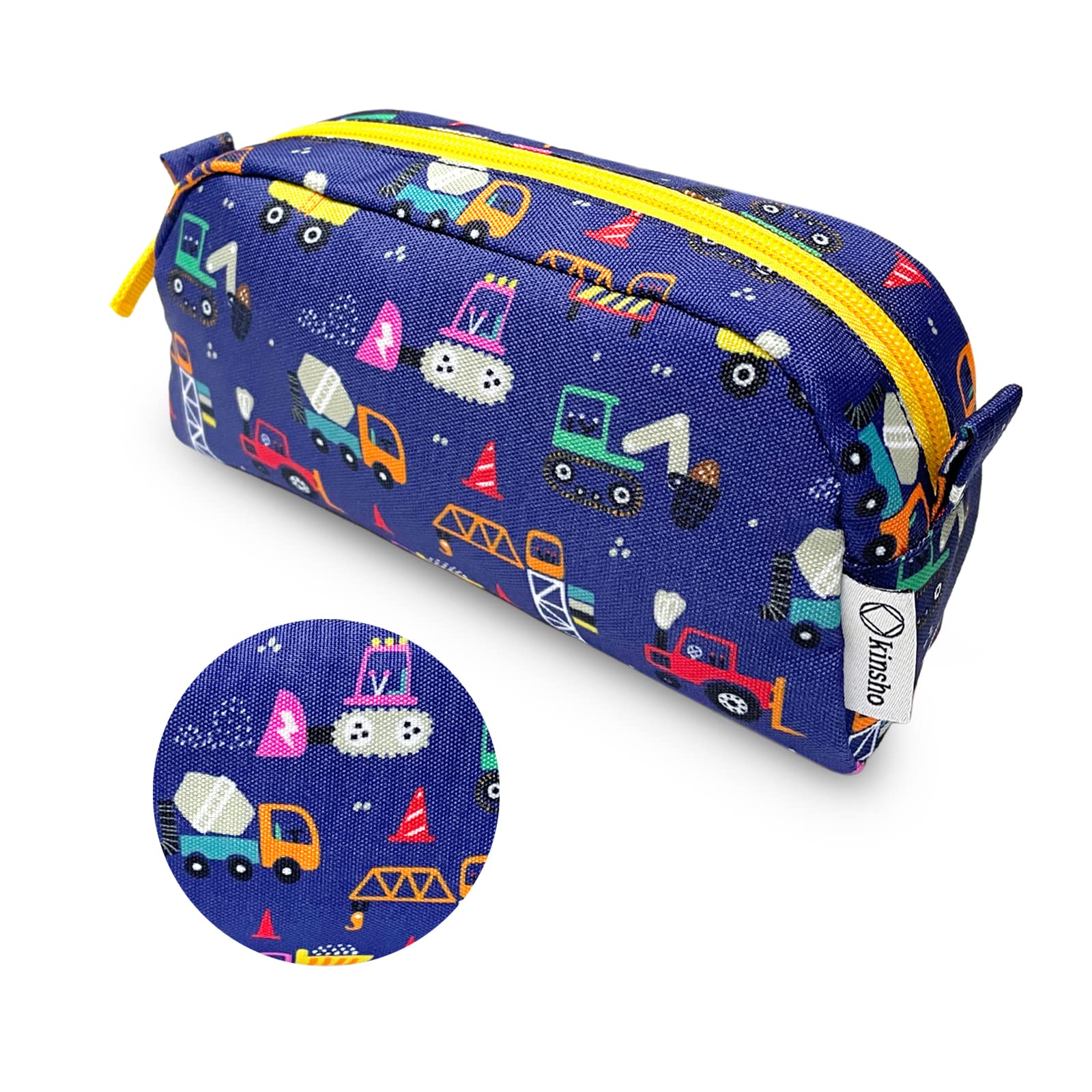 Photo 1 of kinsho Boys Pencil Case, Cute Pouch Box Bag for Little Kids Toddlers with Zipper, Large Capacity Crayon Pen Holder, Soft Pouches Bags for Small Kids, School Kindergarten Supply Organizer, Blue Trucks