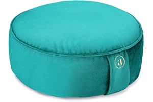 AJNA Buckwheat Meditation Cushion Round Zafu Yoga Pillow - Zafu Meditation Cushion Velvet with Zippered Organic Cotton Liner to Add or Remove Hulls | Machine Washable - Free Carry Bag (Emerald)