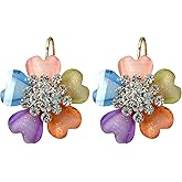 Navachi 18k Gold Plated White Crystal Acetate Blooming Flowers Leverback Earrings