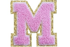 Letter Patches Varsity Glitters Chenille,3 PCS SPRT Iron on Pink Letter Patch,Alphabet Cloth Patch for Team Costume Decoration 3.1in Height M (3 Pieces)