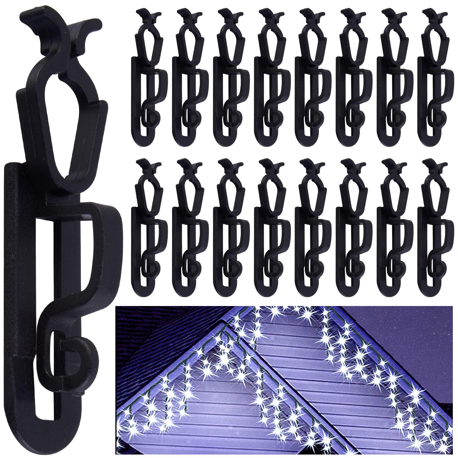 Vikdio 25 Pcs Black Gutter Hooks for Christmas Lights, Gutter Clips for Fixing Outdoor String Lights, Work with C9 C7 C6 on Shingles, Roof Ridge Line on Halloween Xmas Decoration