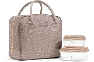 Fit & Fresh Bloomington Lunch Bag for Women - Insulated Large Lunch Box for Work with Containers, Leak-Resistant, Stain-Resistant, Zipper Closure, Mocha Feline Fine