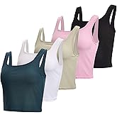 Real Essentials 5 Pack: Women’s Square Neck Ribbed Crop Tank Tops – Racerback Workout, Gym & Casual Shirts