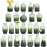 TBWIND Glass Bud Vase Set of 24, Small Green Flower Vases for Centerpieces in Bulk, Mini Vintage Vase for Wedding Decor, and Home Table Décor