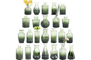 TBWIND Glass Bud Vase Set of 24, Small Green Flower Vases for Centerpieces in Bulk, Mini Vintage Vase for Wedding Decor, and Home Table Décor