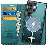 PlusnapX Wallet Case for Samsung Galaxy S25 Ultra Compatible with Magsafe, 2-in-1 PU Leather Flip RFID Blocking Card Holder Stand Shockproof Magnetic Detachable Cover for Galaxy S25 Ultra, Bluegreen