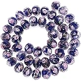 Craftdady 60Pcs Gold Sand Lampwork Glass Beads Faceted Rondelle Craft Spacer Beads Polished Handmade Floral Pattern Loose Beads for Jewelry Necklace Earring Bracelet, Midnight Blue