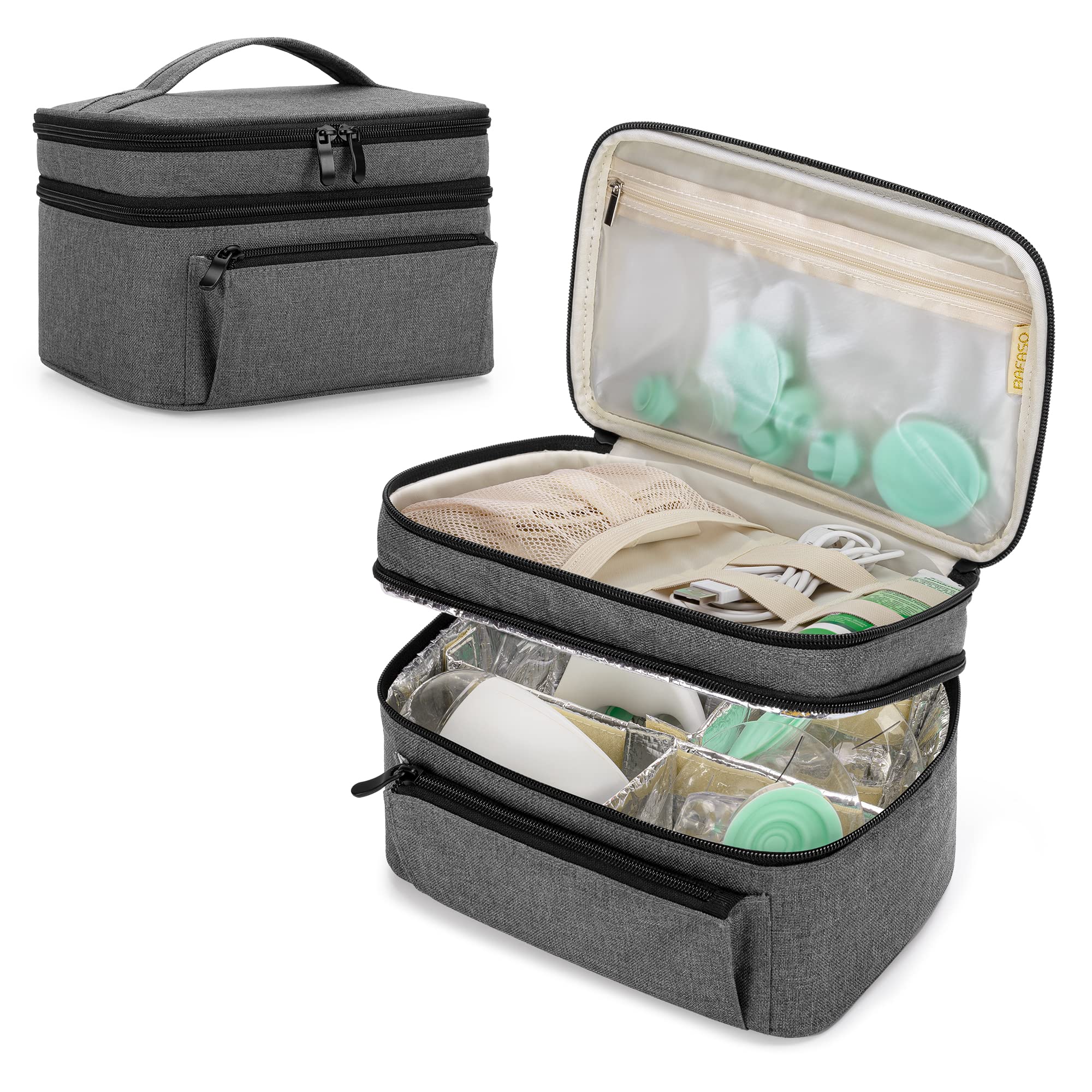 BAFASO Breast Pump Bag (Compatible with Pump in Style) with a Waterproof Pump Parts Pad, Carrying Case Compatible with Pump in Style and Extra Parts (Patent Pending), Grey