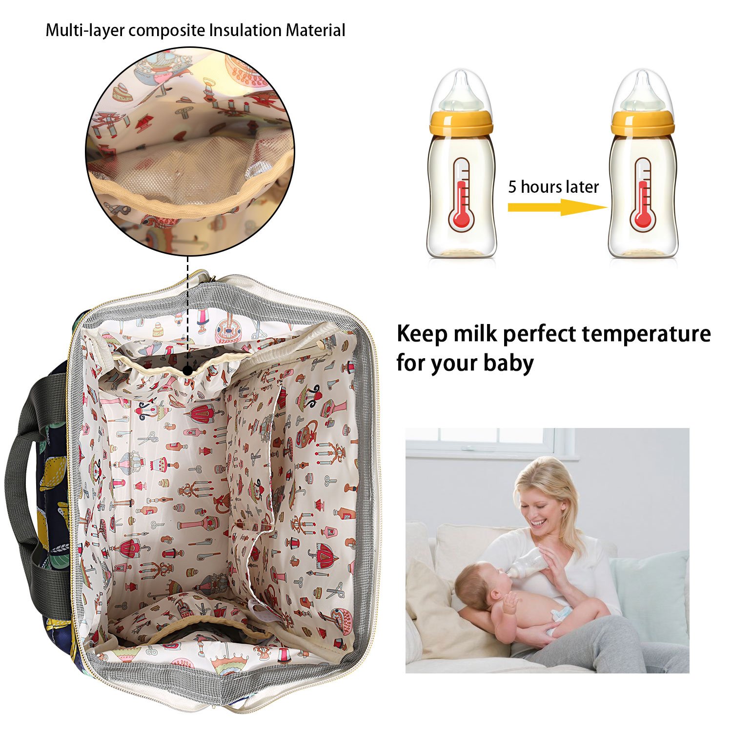 Diaper Bag Backpack, Cinsey Multi-Function Waterproof Travel Baby Bags with Insulated Pockets, Large Capacity, Stylish and Durable for Fashion Mom and Dad