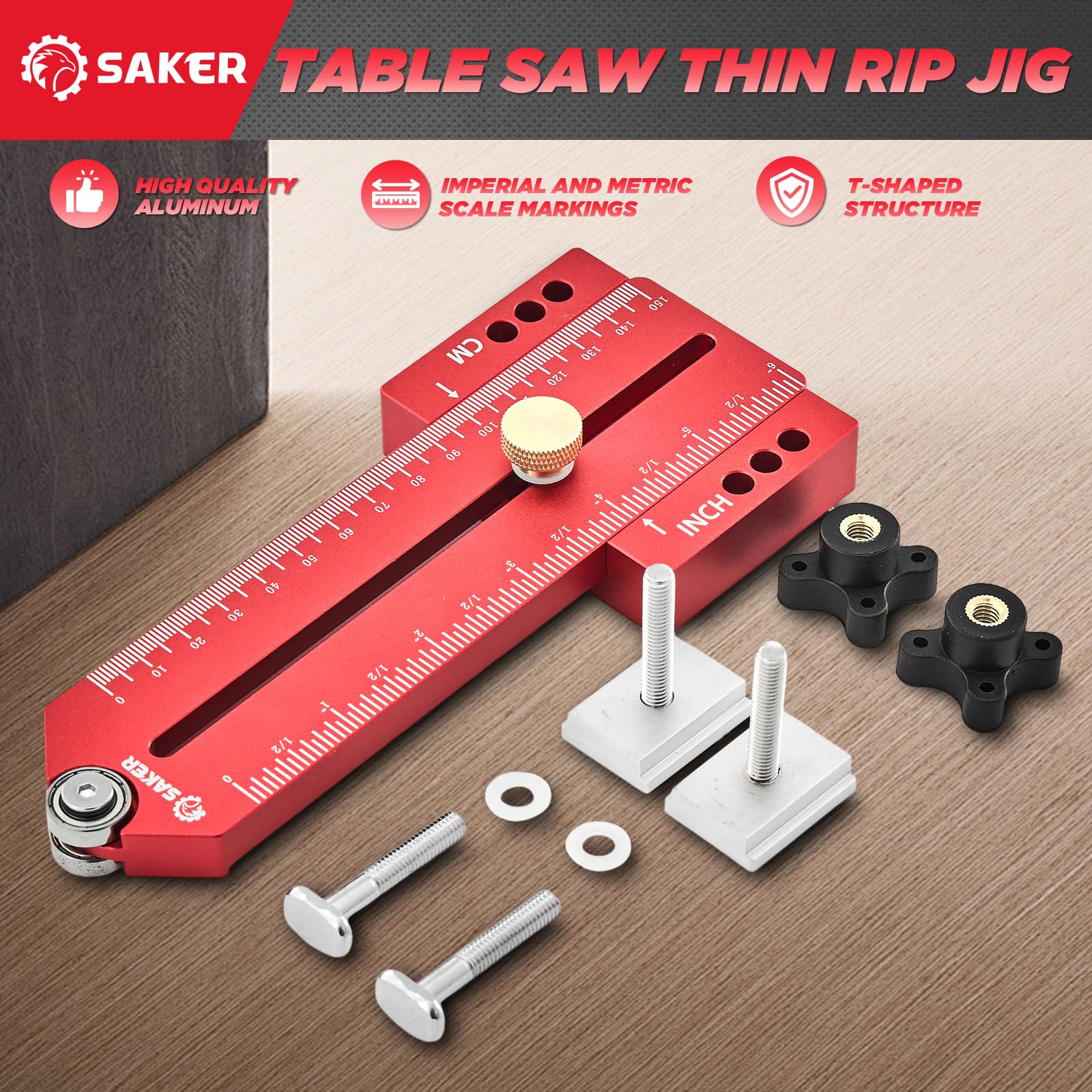 Saker Thin Rip Jig Table Saw Jig Guide, Making Repetitive Narrow Strip Cuts, Fit for 3/4
