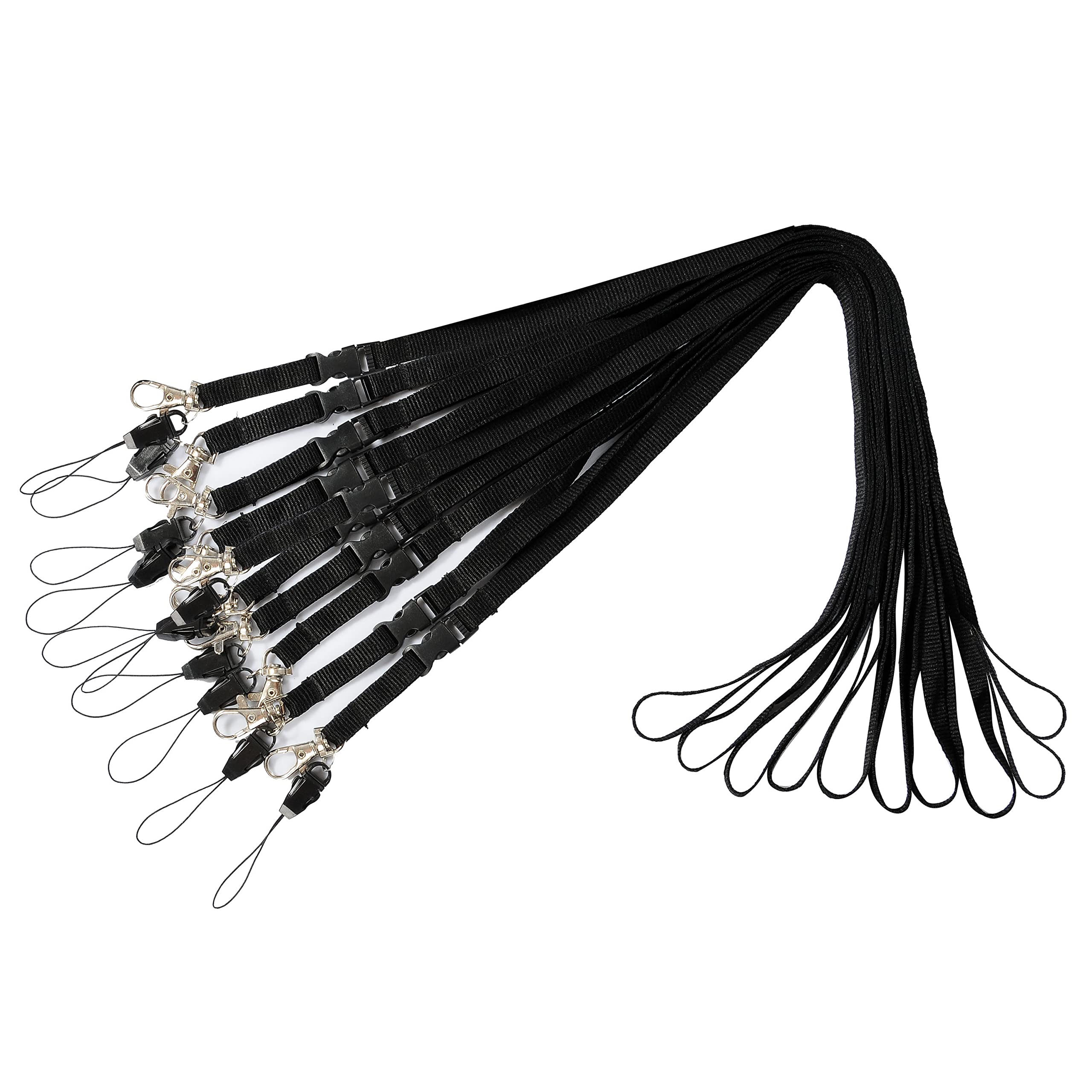 wisdompro 10 Pcs Neck Strap Lanyard, 22 Inch Polyester Office Lanyard with Swivel Clip and Detachable Buckle for Phone, Camera, USB, Keys, Keychain, ID Badge Holder - Black