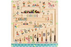 HTZPLOO Magnetic Color and Number Maze, Montessori Toys for 3+ Year Old, Wooden Puzzle Activity Board,Educational Color and Counting Matching Toys for Toddlers Kids Boys Girls