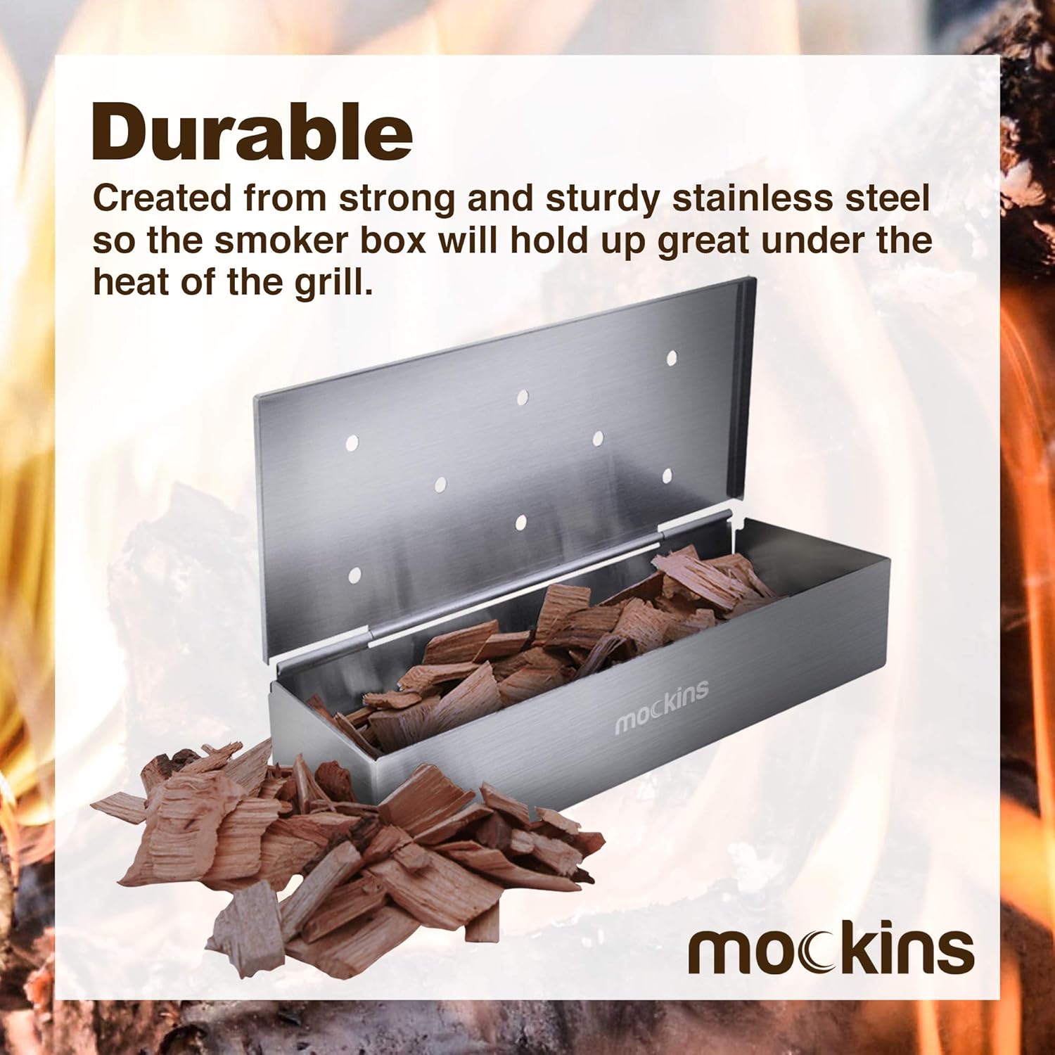 Mockins Stainless Steel BBQ Smoker Box for Grilling Barbecue Wood Chips On Gas Grill or Charcoal Grill - Grilling Accessories: Garden & Outdoor