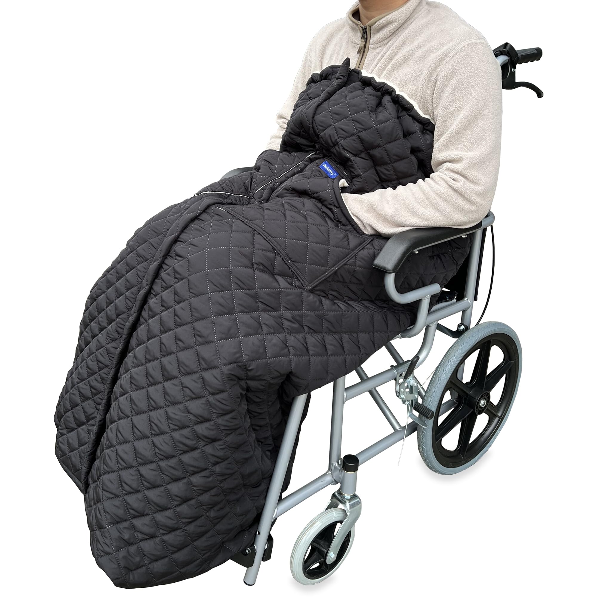 Photo 1 of Wheelchair Blanket - Outdoor Lap Blanket with 2 Pockets for Hands - Waterproof and Windproof Foot & Leg Pocket Blanket - Thick Warm Fleece Lined Knee Blanket for Wheelchair, Recliner & Chair (L)