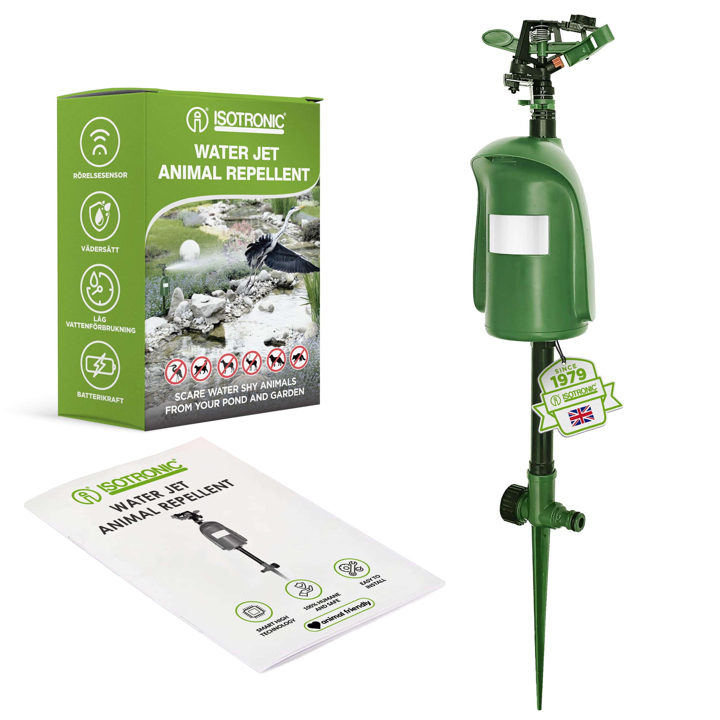 ISOTRONIC Water Jet Animal Repellent for Repelling Cats, Herons & Martens - Cat Deterrent with 120° Motion Sensor & Adjustable Action Radius - Heron Deterrent for Garden & Pond (Pack of 1)