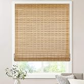 LazBlinds No Drill Bamboo Roller Shades, Brown206, 23" W x 64" H | No Tools Cordless Bamboo Blinds, Light Filtering Roll Up Blinds for Windows, French Door, Porch or Patio Privacy Screen