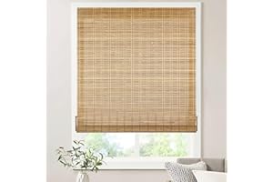 LazBlinds No Tools No Drill Bamboo Roller Shades, Cordless Bamboo Blinds, Light Filtering Roll Up Blinds for Windows, French Door, Porch or Patio Privacy Screen, 23'' W x 64'' H, Brown206