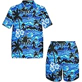 HUGLAZY Christmas Hawaiian Shirt Mens 2 Piece Outfit Tropical Shirts Short Sleeve Beach Outfit Party