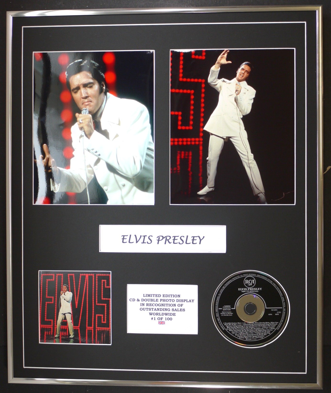 CD & DOUBLE PHOTO DISPLAY ELVIS PRESLEY LTD. EDITION/COA/NBC TV SPECIAL