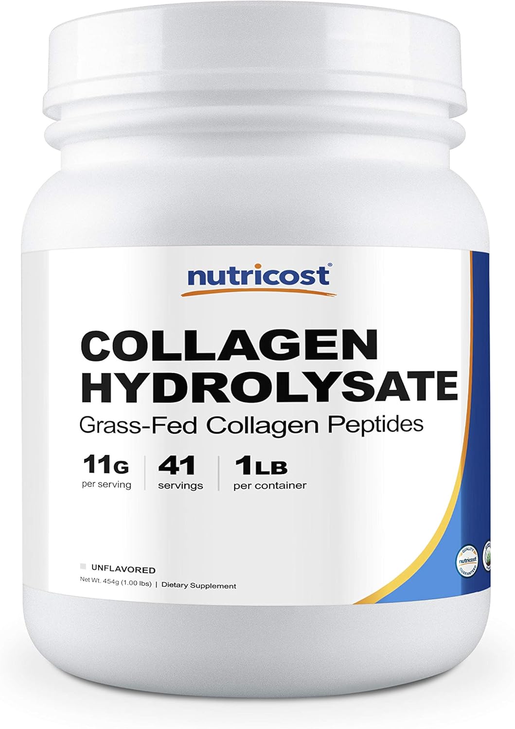 Nutricost Grass-Fed Collagen Powder 1LB (454 G) - Pure Grass Fed Bovine Collagen Hydrolysate (Unflavored) - Collagen Peptides