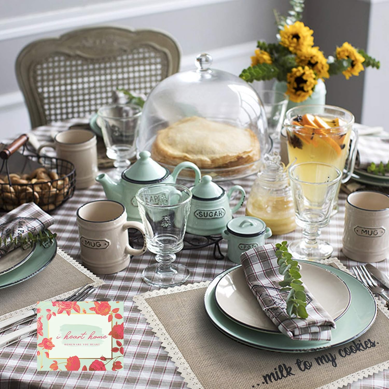 I Heart Home Place Mats for Tables – Set of 4 Burlap Table Mats – Cute Placemats for Dining Table – Whimsical Food Related Wordings – Rustic Farmhouse Design – Ideal Dining Table Mats Set: Home & Kitchen