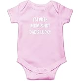 Crazy Bros Tees I'm Cute, Mom's Hot, Dad's Lucky Baby Bodysuit Adorable Unisex Romper Boy Newborn Clothes