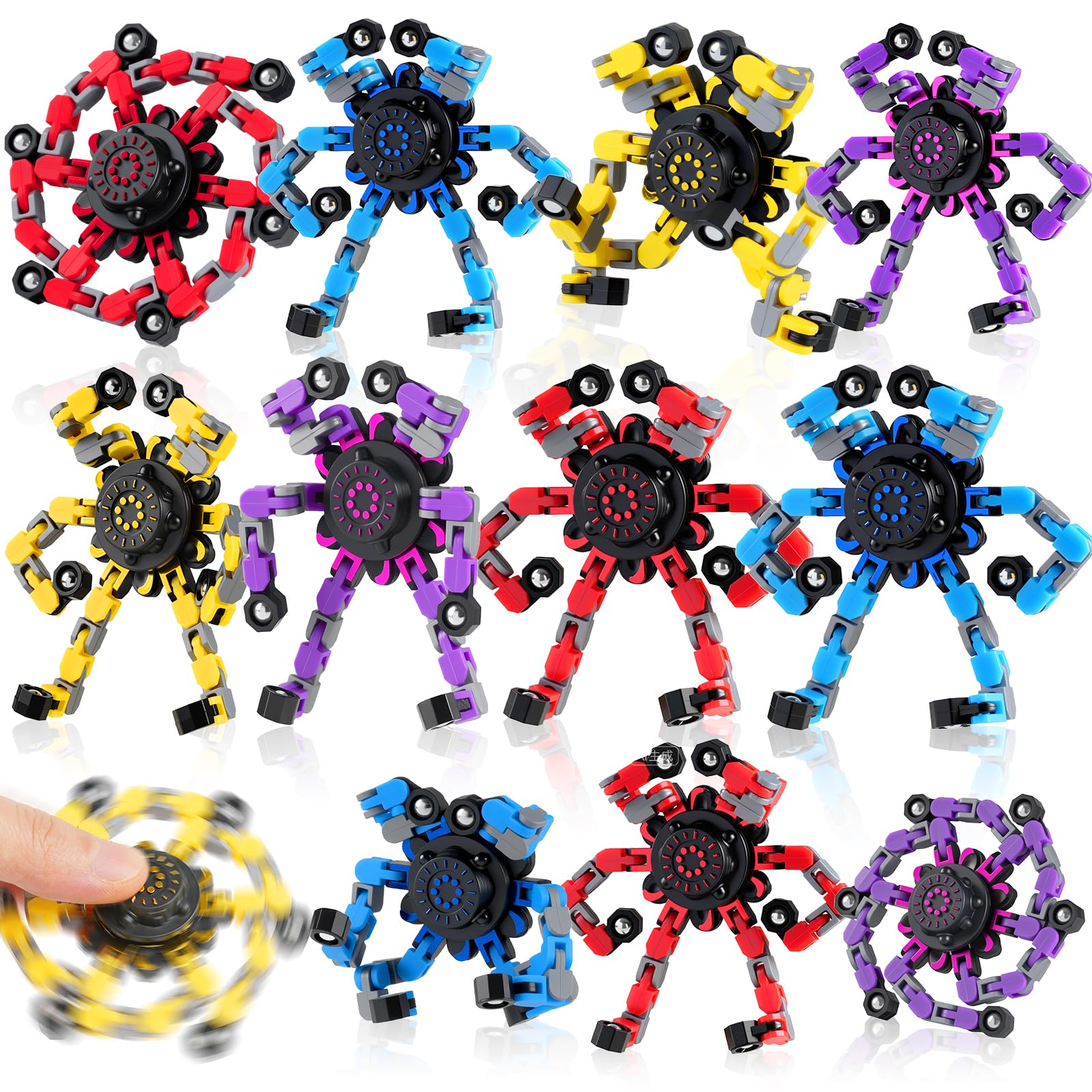 Photo 1 of 12PCS Transformable Fidget Spinners for Kids Adults,Deformable Chain DIY Robot Spinner Sensory for Boys Girls, for Grandkids Christmas Party Favors Stocking Stuffers for Kids
