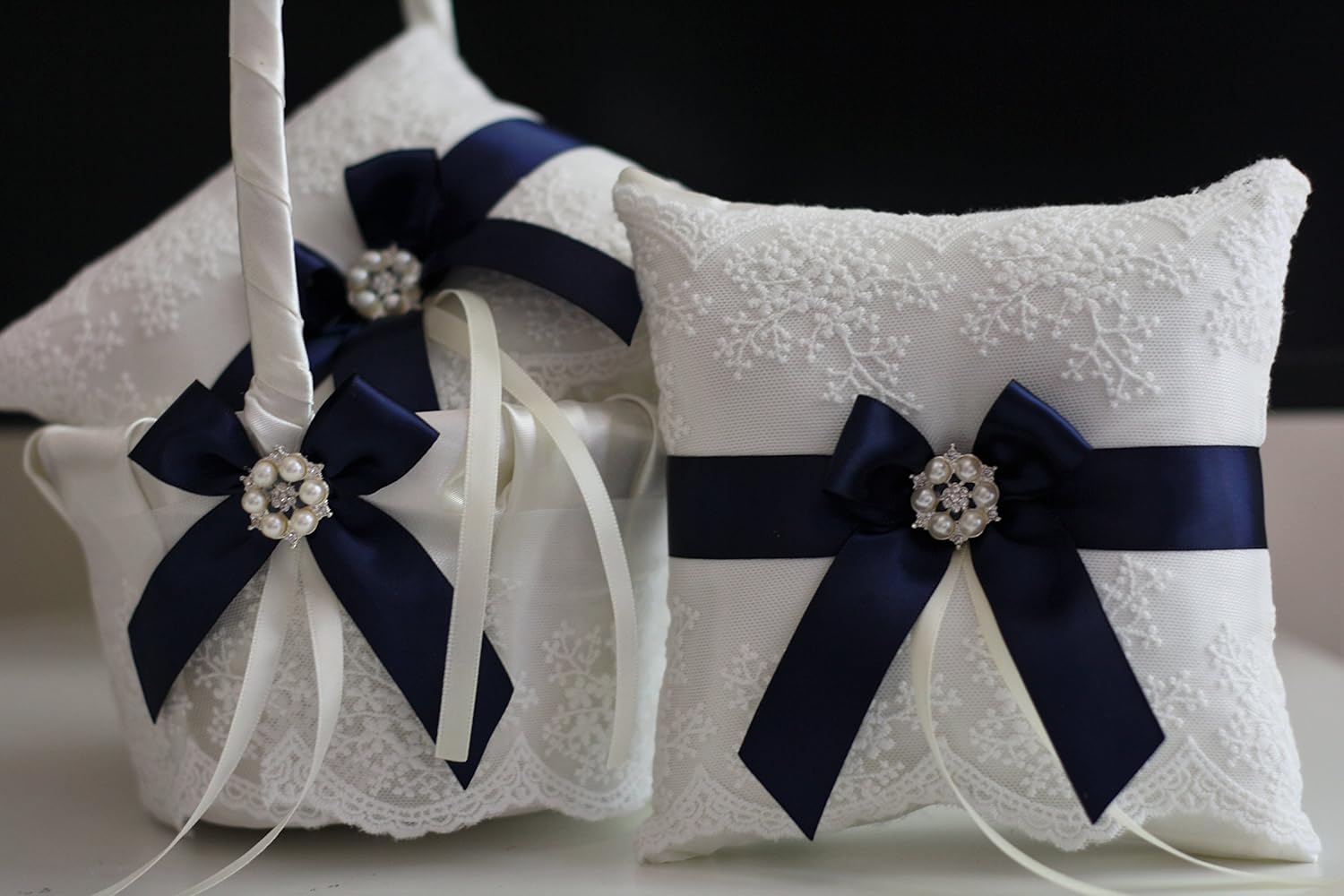 navy blue flower girl basket