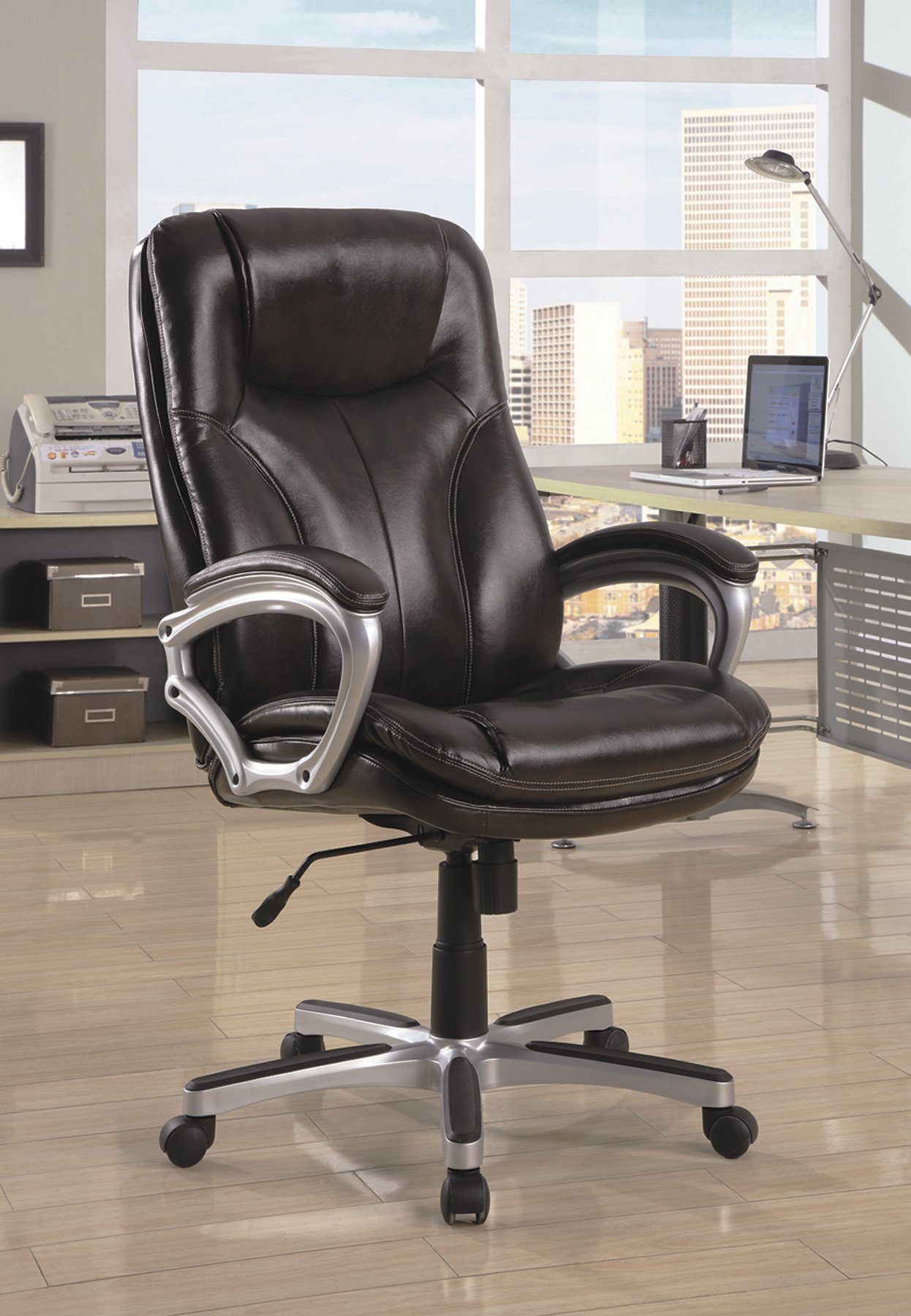 Serta Executive Big and Tall Office Chair, Ergonomic Computer Chair with Layered Body Pillows, Contoured Lumbar Zone, Faux Leather, Chestnut Brown