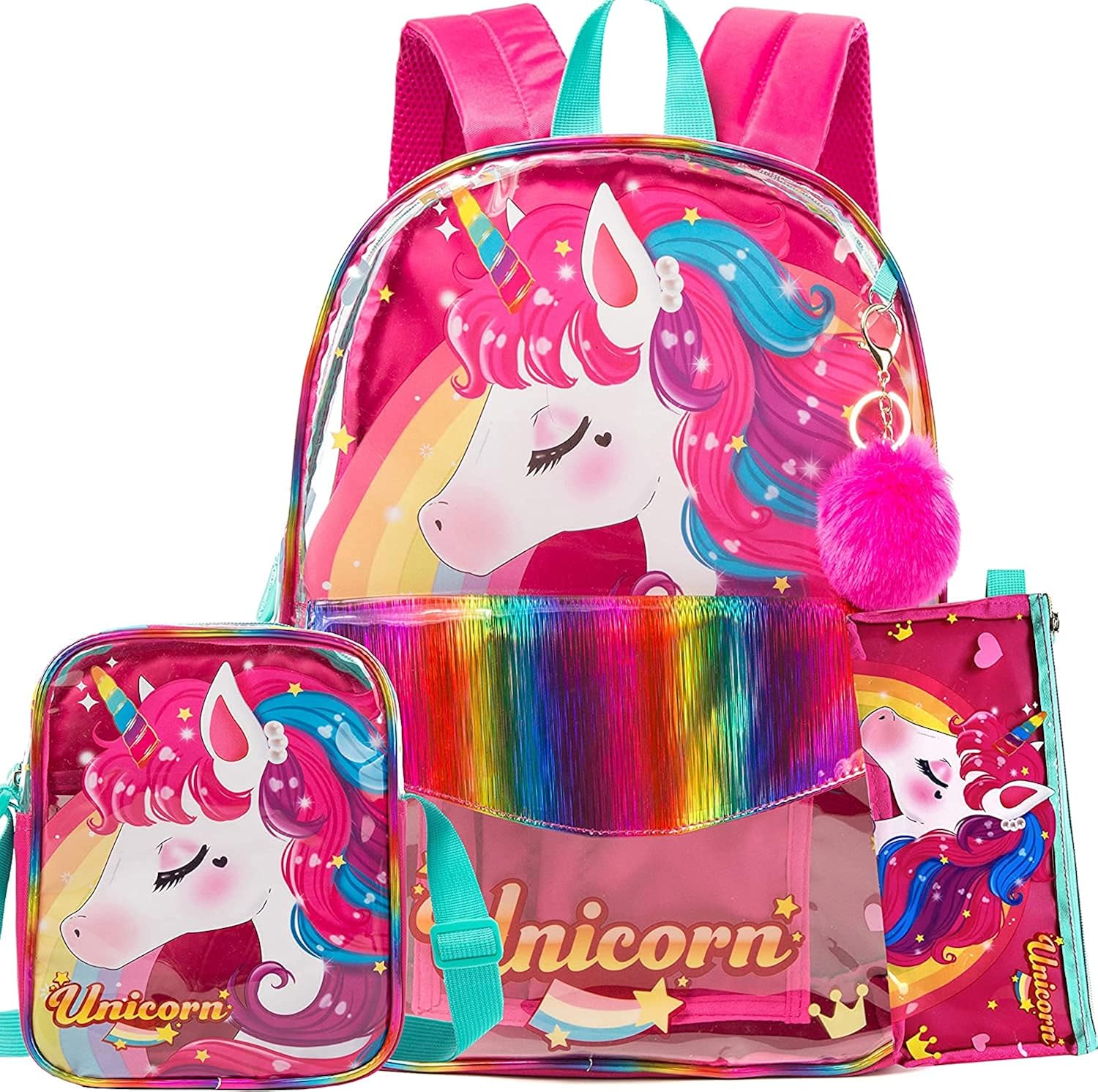 School Kids Unicorn Clear Backpack for Girls Heavy Duty PVC Transparent