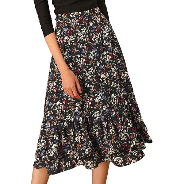 Amazon.com: Allegra K Women's Floral Skirt A-Line Midi Skirt