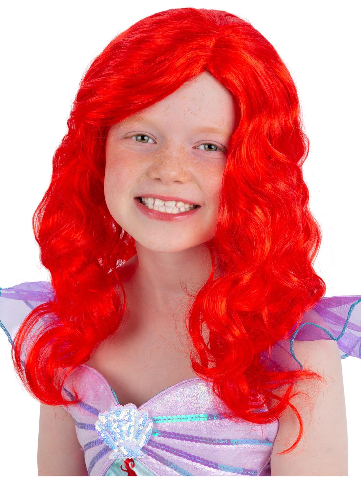 Smiffys Mermaid Wig, Red, Girls Fancy Dress, Child Dress Up Wigs