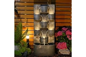 Tankana Outdoor Water Fountain Garden - Waterfall Fountains Outdoor with LED Lights & Pump, Concrete Artistry Modern Style with LED Lights for Patio Yard Pool pood Home Decor, 45 inches Tall