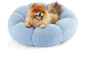 LE SURE Lesure Calming Small Dog & Cat Bed - Plush Teddy Sherpa, Non-Slip, Fits up to 25 lbs, Machine Washable, Blue 23" Round Donut