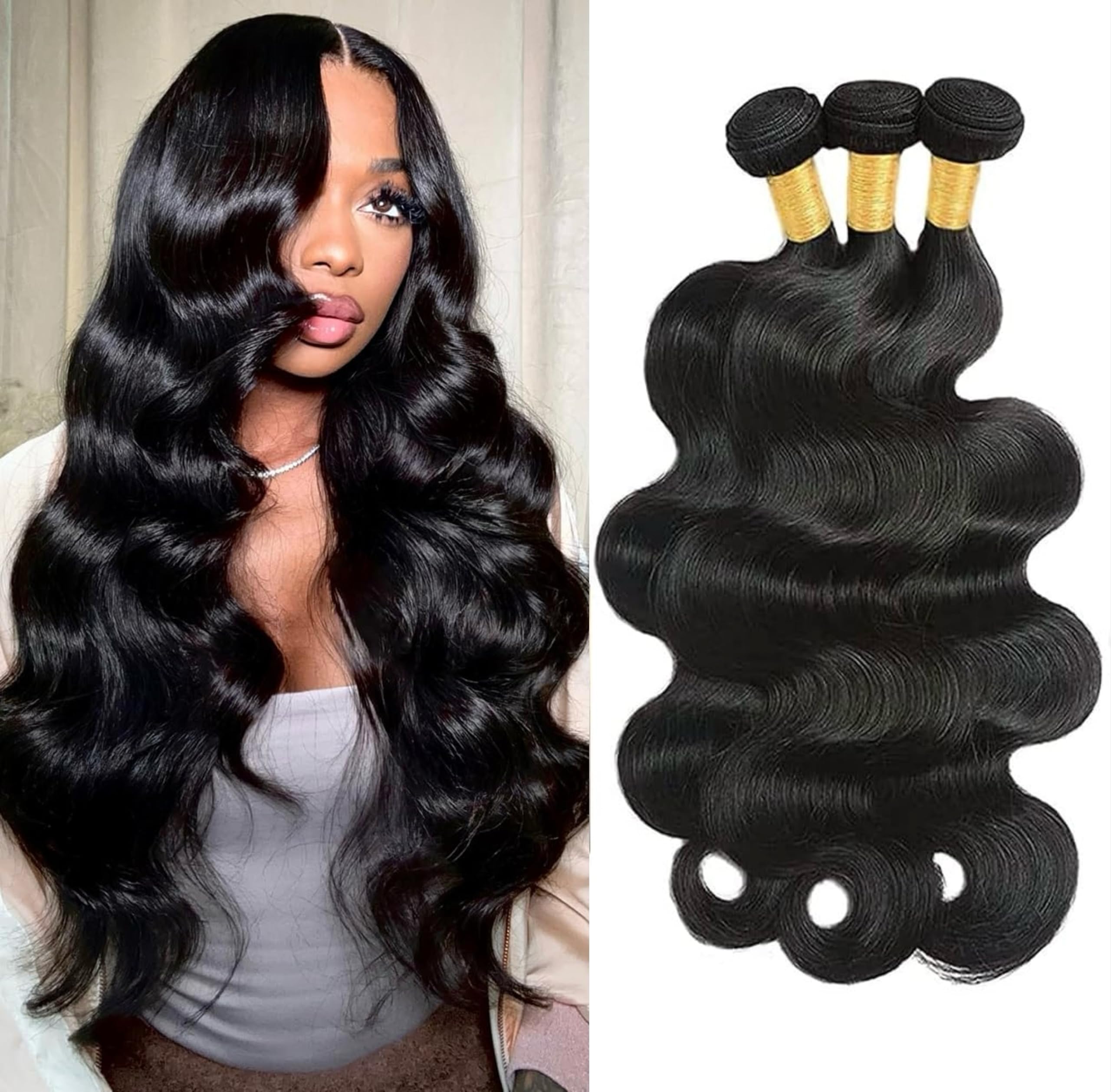 Body Wave Bundles Human Hair Bundles 10A Grade 100% Unprocessed Brazilian Virgin Hair Bundles Body Weave Wavy Bundles Human Hair (10 12 14) — image 1