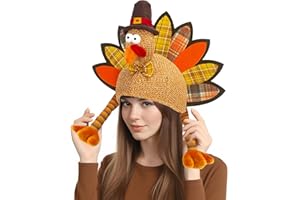 Hikkcos Plush Turkey Hat Funny Turkey Headwear Costume Hat for Thanksgiving Turkey Trot Run Hat Dress Up Cosplay