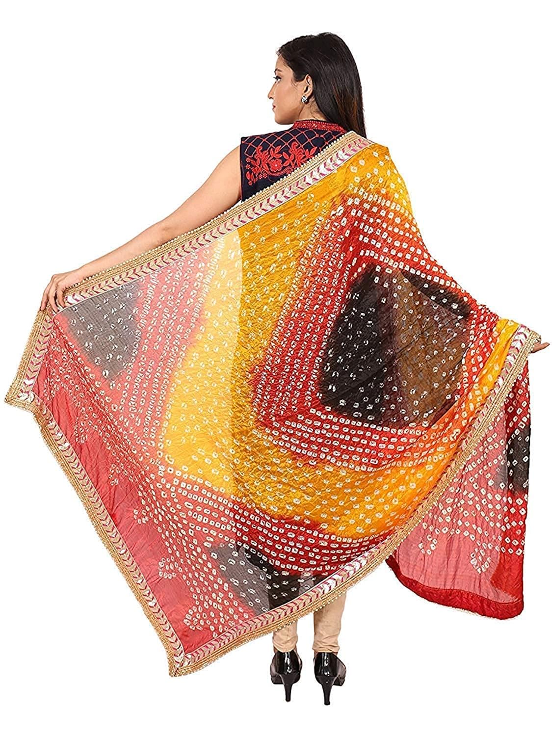 womens dupatta silk bandej with pure gota work (red/black/yellow)