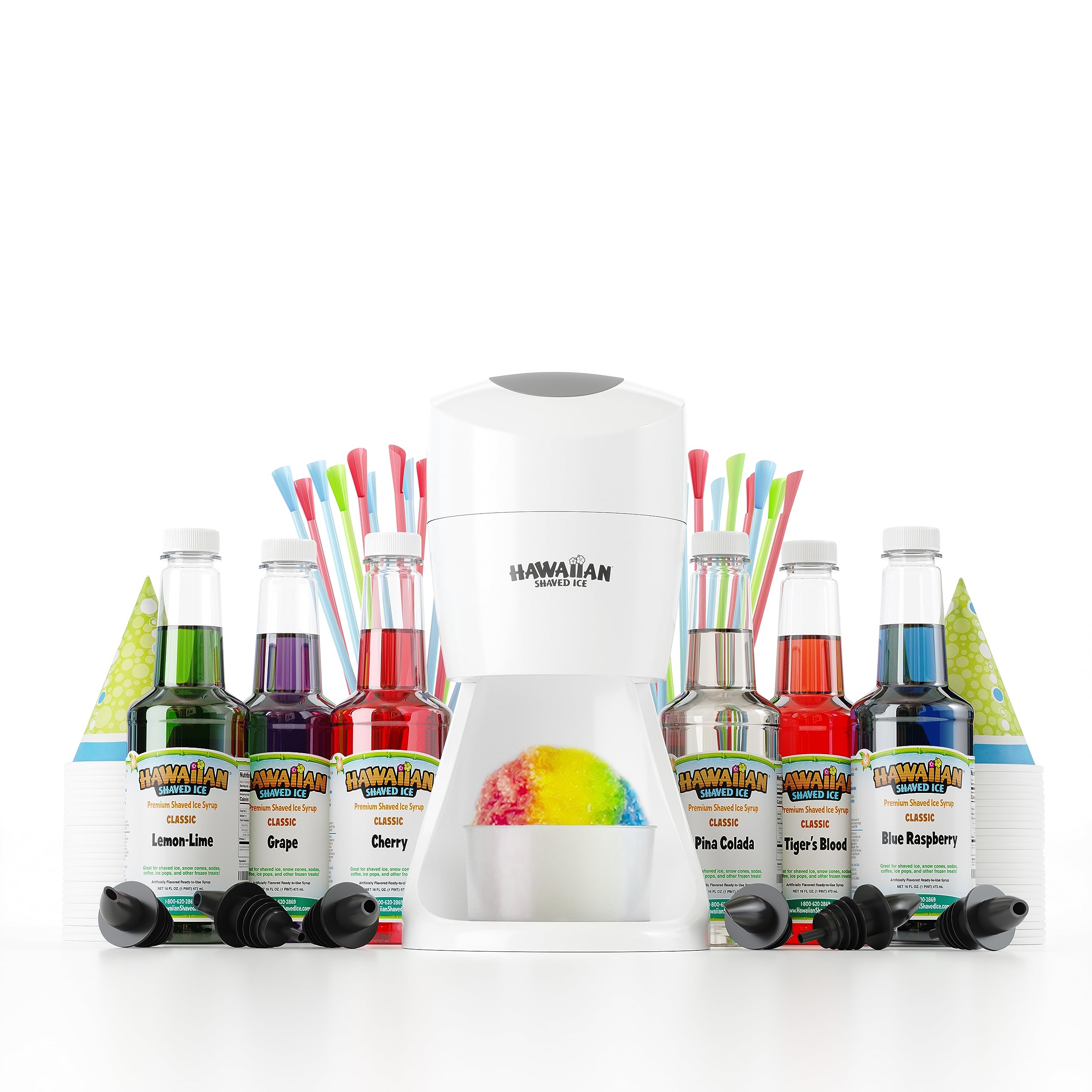 Spouts Pop Machine Mua Hawaiian Shaved Ice S900A Snow Cone Machine Kit, 6 - 16oz. Syrup ...