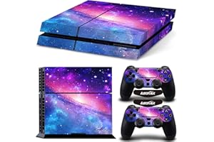 ASOKEX Ps4 Stickers Full Body Vinyl Skin Decal Cover for PlayStation 4 Console Controllers (with 4pcs Led Lightbar Stickers)(PS4 Console (Pink Starry Sky))