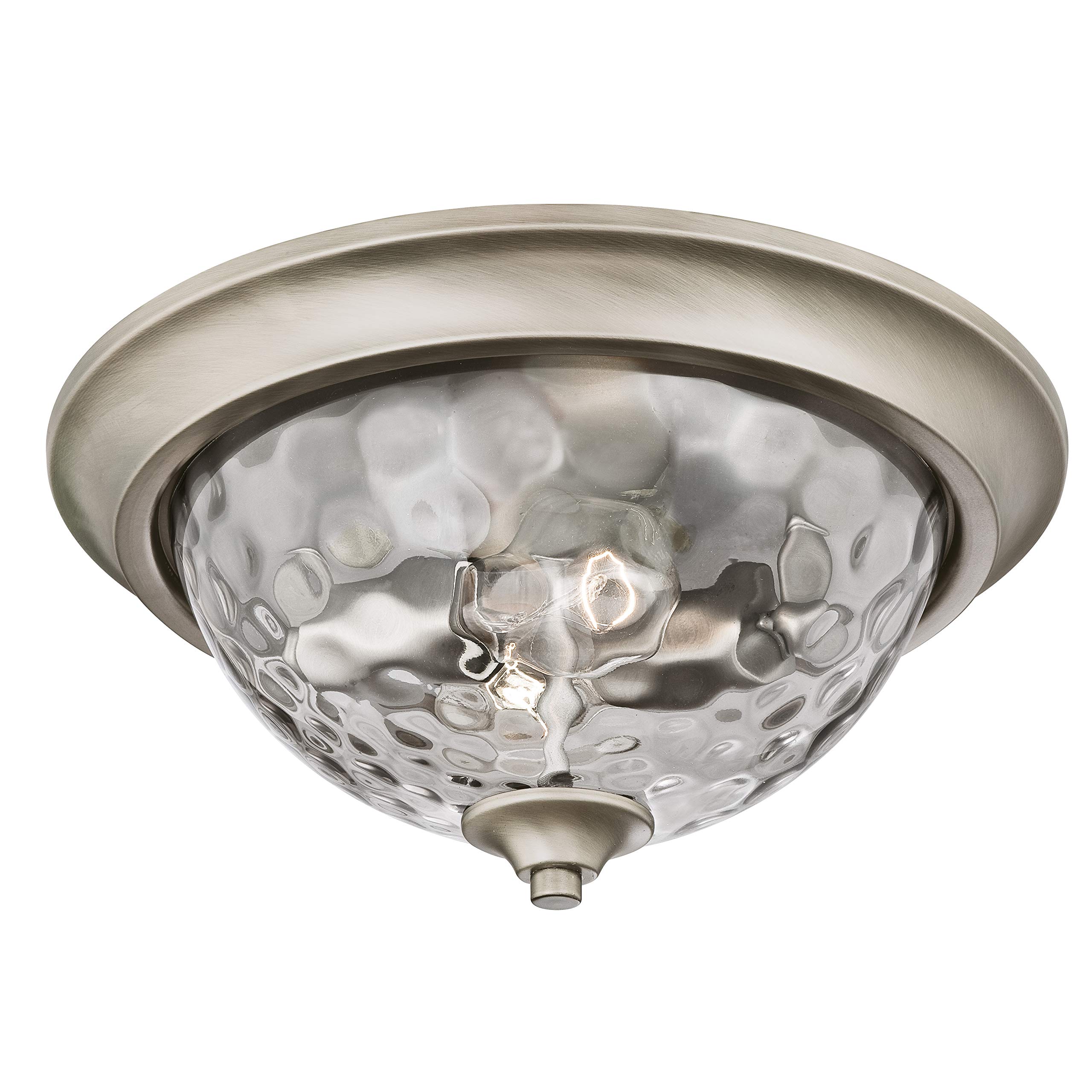 63267 Basset 33 cm Indoor Flush Mount Ceiling Fixture, Dark Pewter Finish with Smoke Grey Hammered Glass