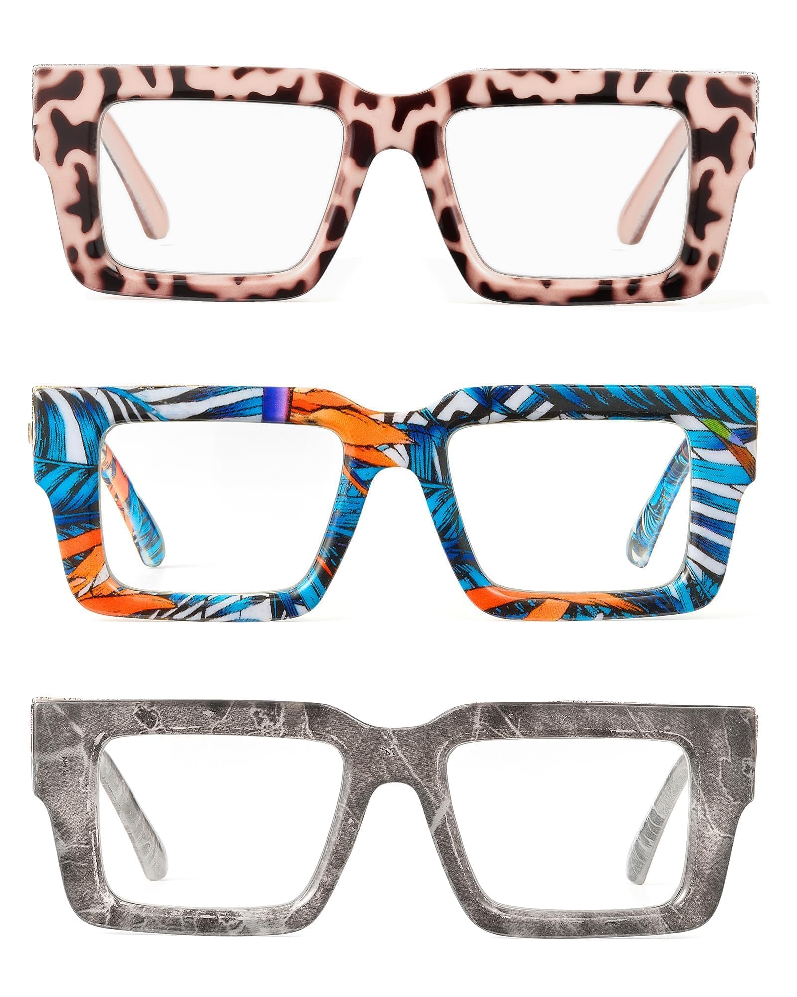 Photo 1 of JM Oprah Style Reading Glasses for Women Men with Spring Hinge, Fashion Oversized Square Blue Light Blocking Readers 3 Pack 3.5