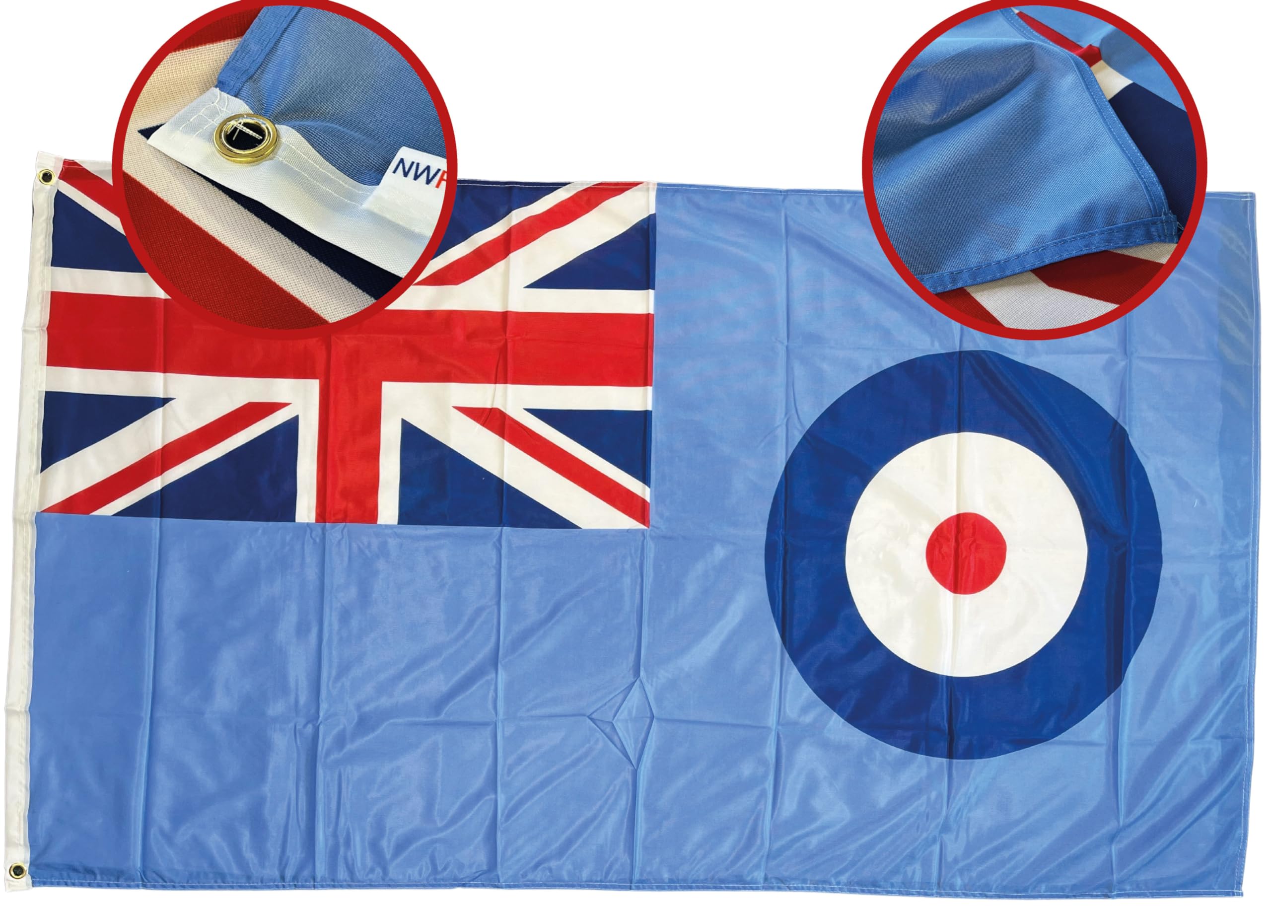 NWFlags RAF Flag 5ft x 3ft | Outdoor Heavy 110d Knitted Polyester | 5x3 Royal AirForce Heavy Duty Strong Flag for Garden Flagpole with 2 metal eyelets