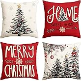 AVOIN colorlife Merry Christmas Trees Balls Berries Throw Pillow Covers, 20 x 20 Inch Red Home Sweet Home Seasonal Winter Holiday Cushion Case Decoration for Sofa Couch Set of 4