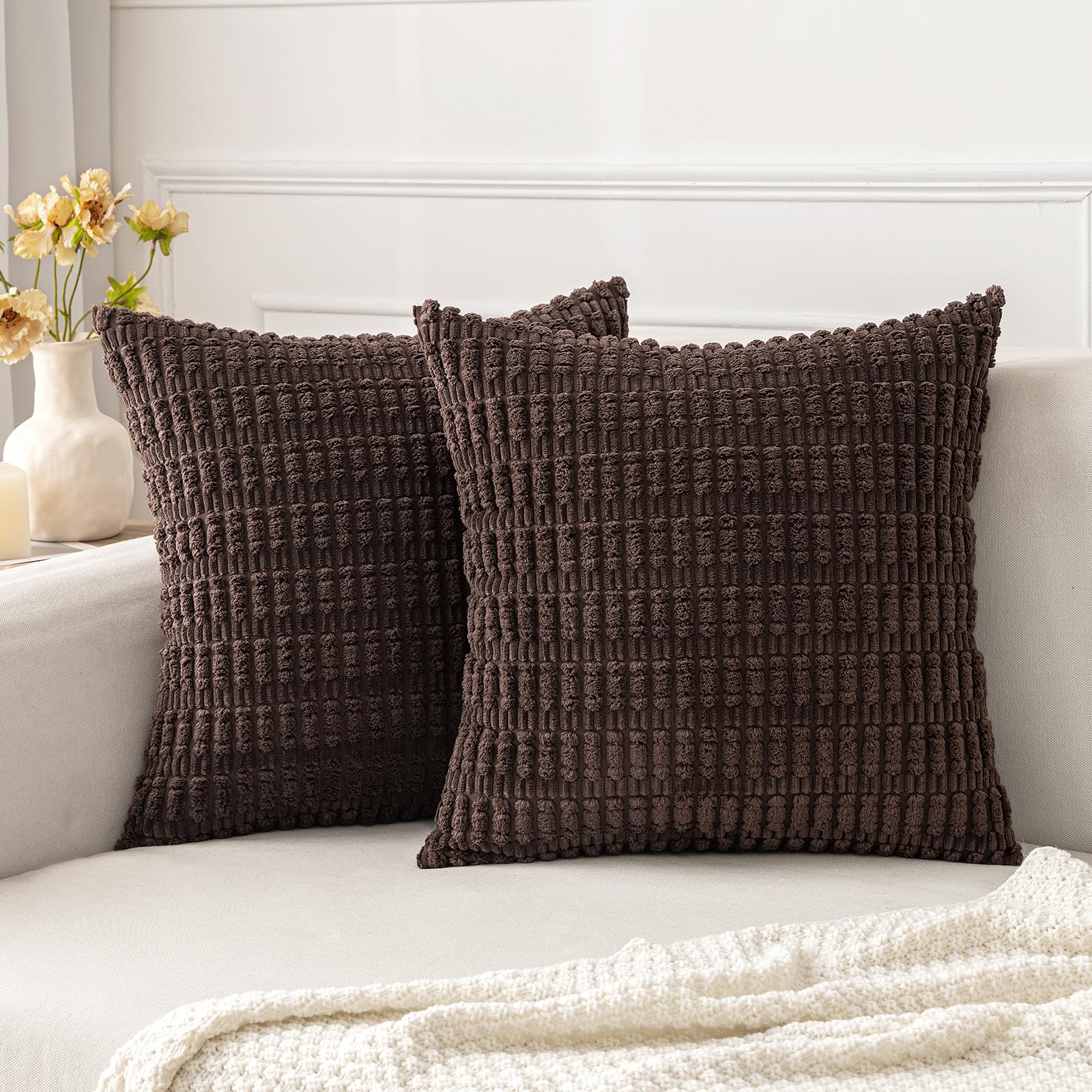 MIULEE Pack of 2 Cushion Covers 45x45 cm Corduroy Chocolate Square Decorative Throw Pillow Covers 18x18 Inch Boho for Living Room Sofa Bedroom — image 1
