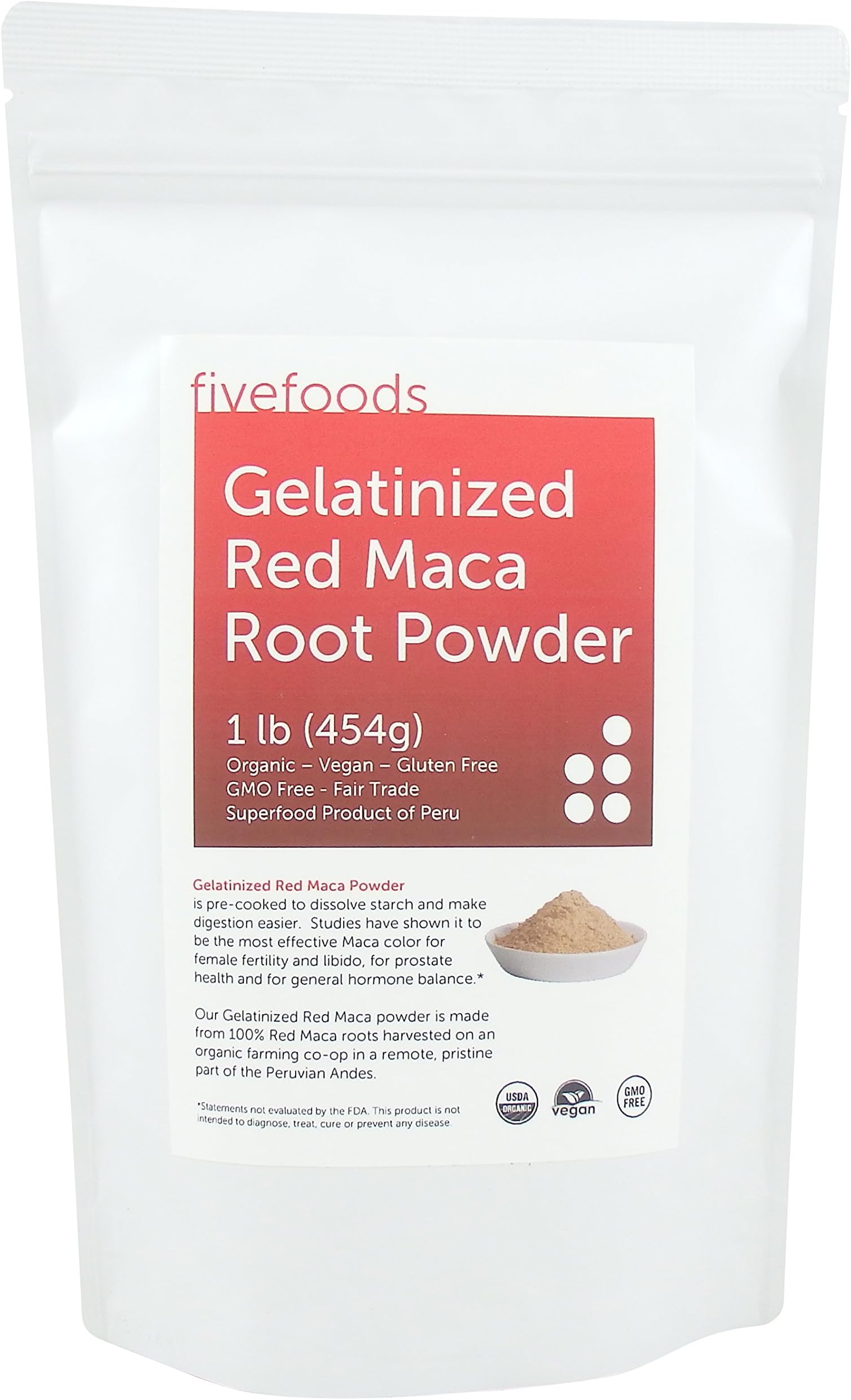 Gelatinized Red Maca Powder – Pre-Cooked Organic, Fair Trade, GMO Free, Grown Traditionally in Peru – 1 Lb (454 G) 50 Servings