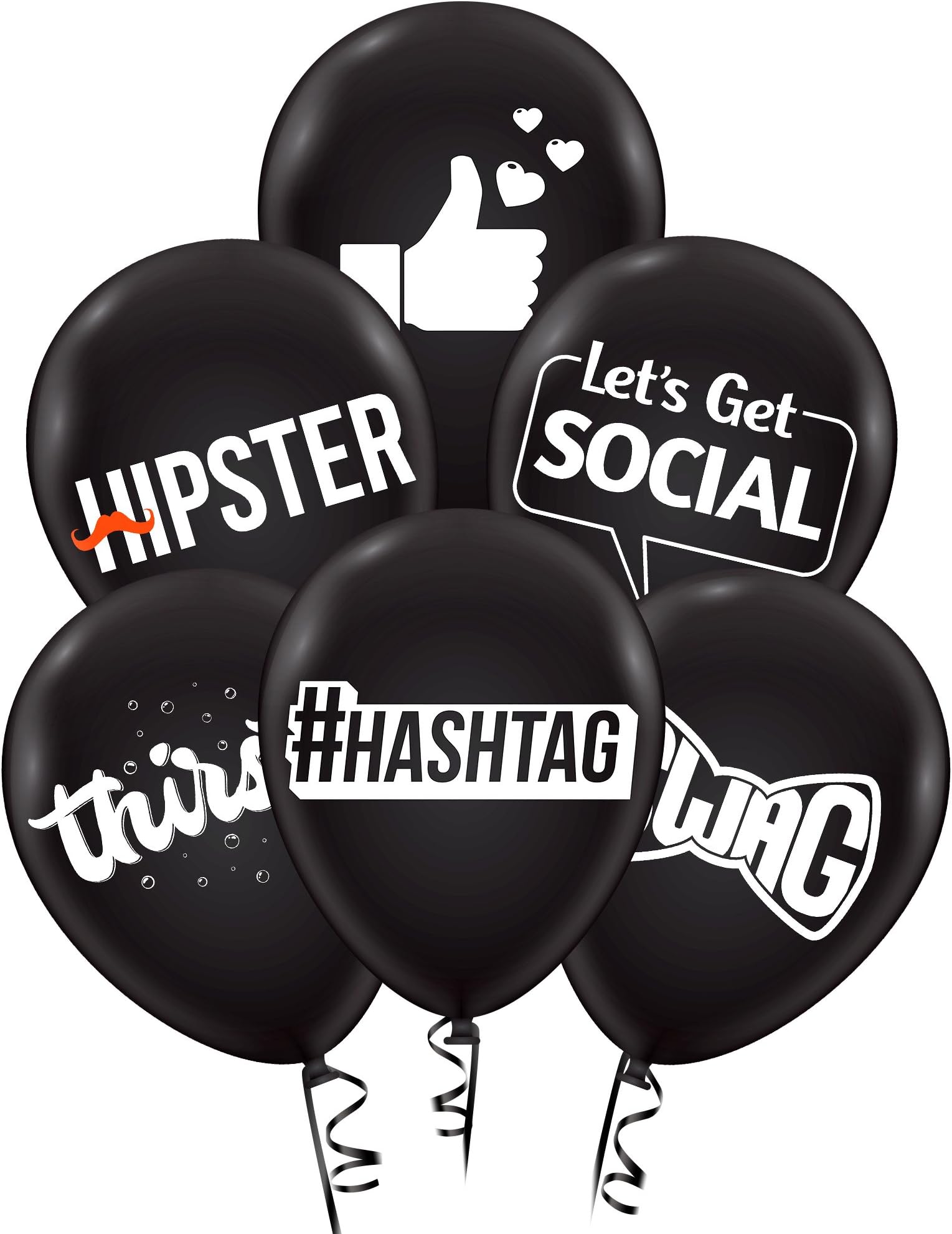 Social Media Party Balloons, Theme Birthday Decoration Supplies, 24pcs Black Premium Latex