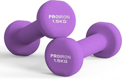 PROIRON Neoprene Dumbbell Weights Pair 1.5KG Purple Non-Rolling Coated