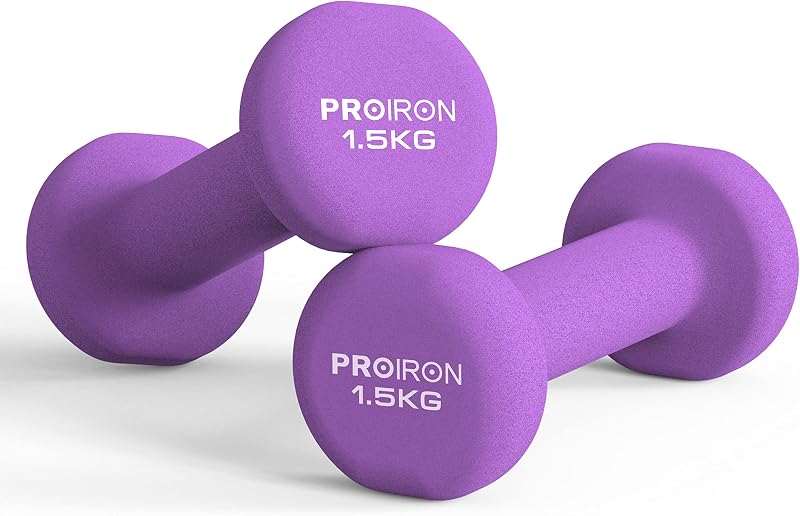 PROIRON Neoprene Dumbbell Weights Pair 1.5KG Purple Non-Rolling Coated