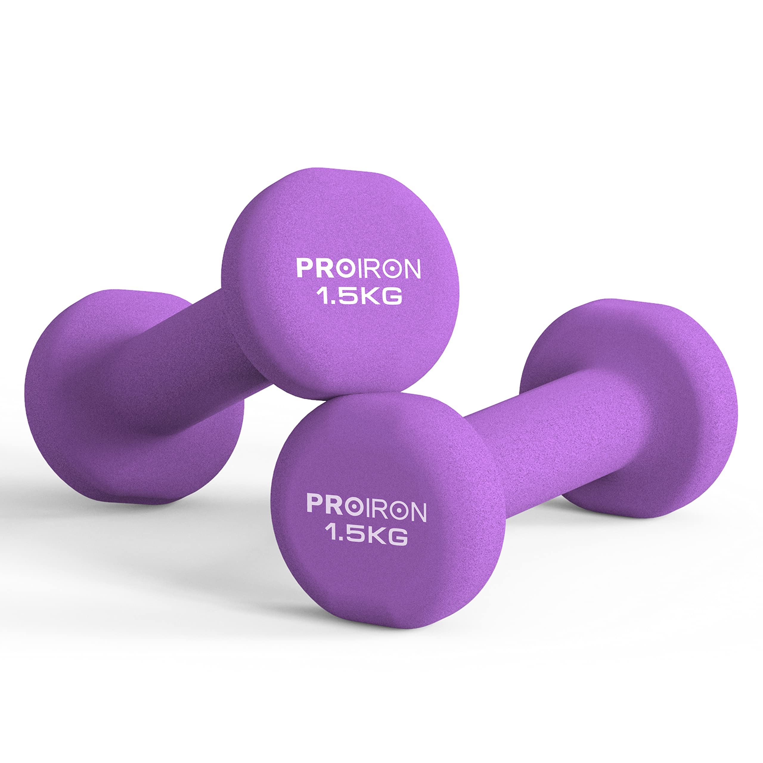 PROIRON Neoprene Dumbbell Weights Pair for Women 1kg 1.5kg 2kg 3kg 4kg 5kg 6kg 7kg 8kg 10kg, Arm Hand Exercise Weights (Purple-2 x 1.5KG)