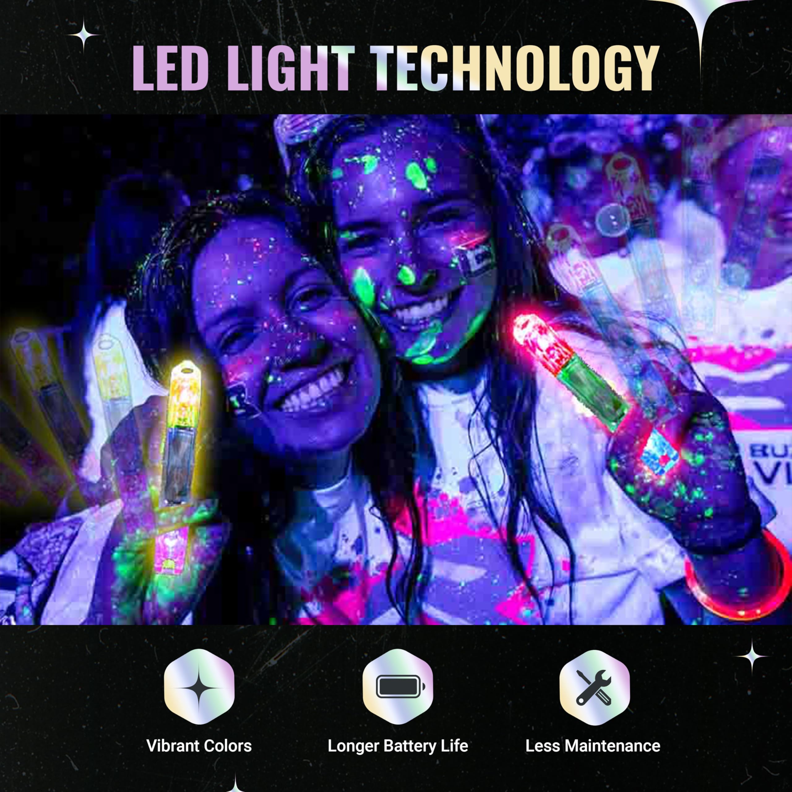 Ultra Light LED Glow Stick (2 Pack) - Customizable Rainbow Light Sticks with Over 70 Vibrant Color Modes and Flashing Patterns - LED Concert Light Sticks, Poi Flow Art, Light Spinning